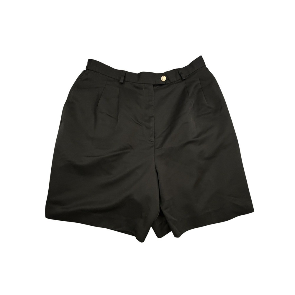 Talbots Shorts Womens 14 Black Pleated Elastic Back Twill Pockets High Rise